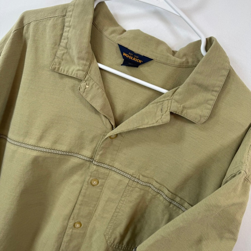 Woolrich Mens XXL‎ Olive Green Short Sleeve Button Down Textured Camp Shirt
